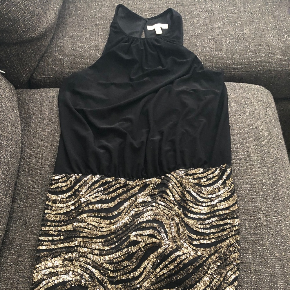 Black and gold sequenced party dress